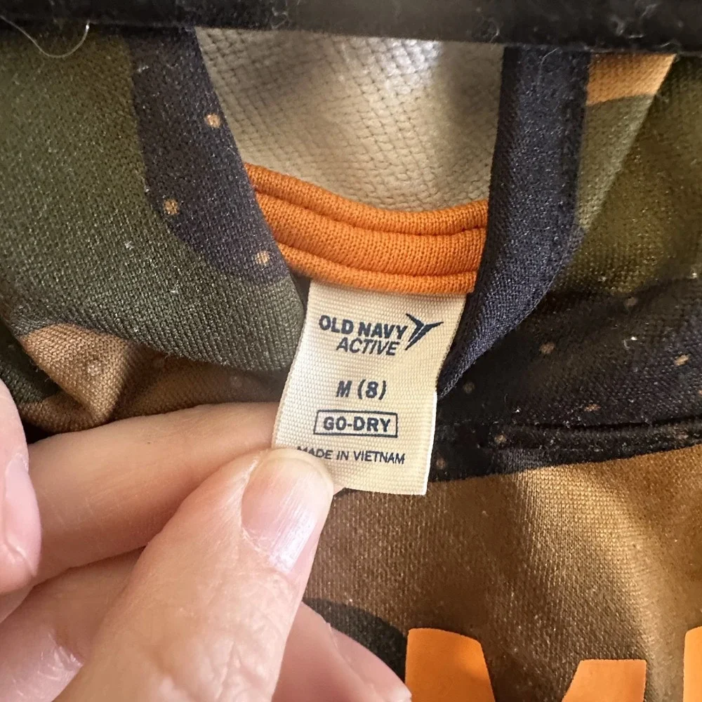 Old Navy Active Camo Game Time Hoodie Kids Size M 8 Go-Dry Pullover Orange